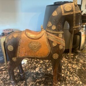 Decorative Wooden Horse with Gold Accents